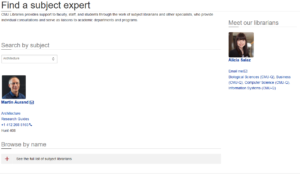 static image of part of the CMU Find a subject expert page